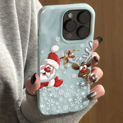 Christmas Reindeer and Santa Claus Folds Texture Phone Case For iPhone 17 Air 11 12 13 14 15 16 Pro Max Plus Silicone Soft Cover