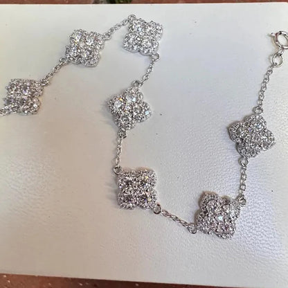 Rrjzz Four-Leaf Clover Moissanite Women Bracelet D Color VVS1 Lab Created Imitation Diamond Round Cut Jewelry GRA Certificated