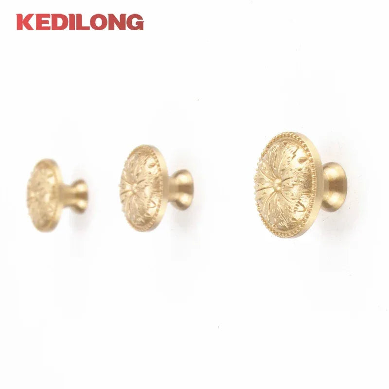 KEDLO Brass handle single hole solid cabinet door light gold European style drawer kitchen shoe cabinet wardrobe brass knob