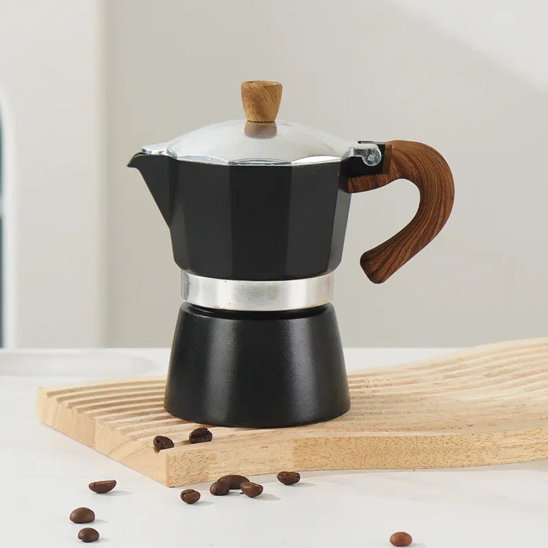 Electric Octagonal 3 Cup Black Coffee Maker Double Valve Moka Coffee Pot Espresso Aluminum Alloy Stainless Steel Moka Pot Set
