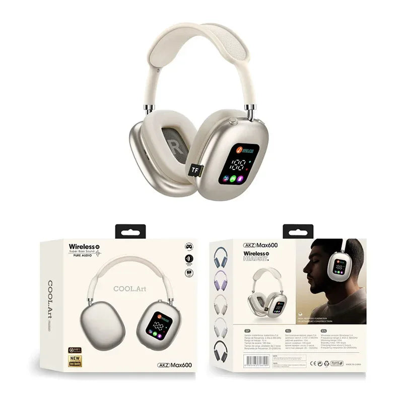 Wireless Bluetooth Headset with RGB Digital Display Screen Card Reader Headset Long Battery life High-fidelity Earphones