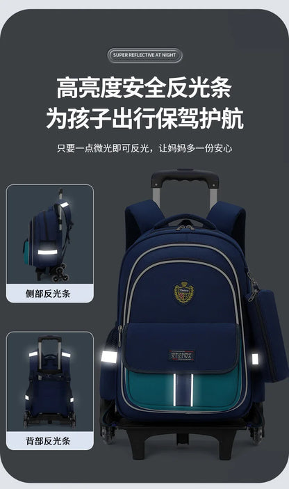 School Bag Kids Rolling Backpack for Boy Girls Wheeled Backpacks With Wheels Trolley Bookbag Carry on Luggage with Shoulder Bags