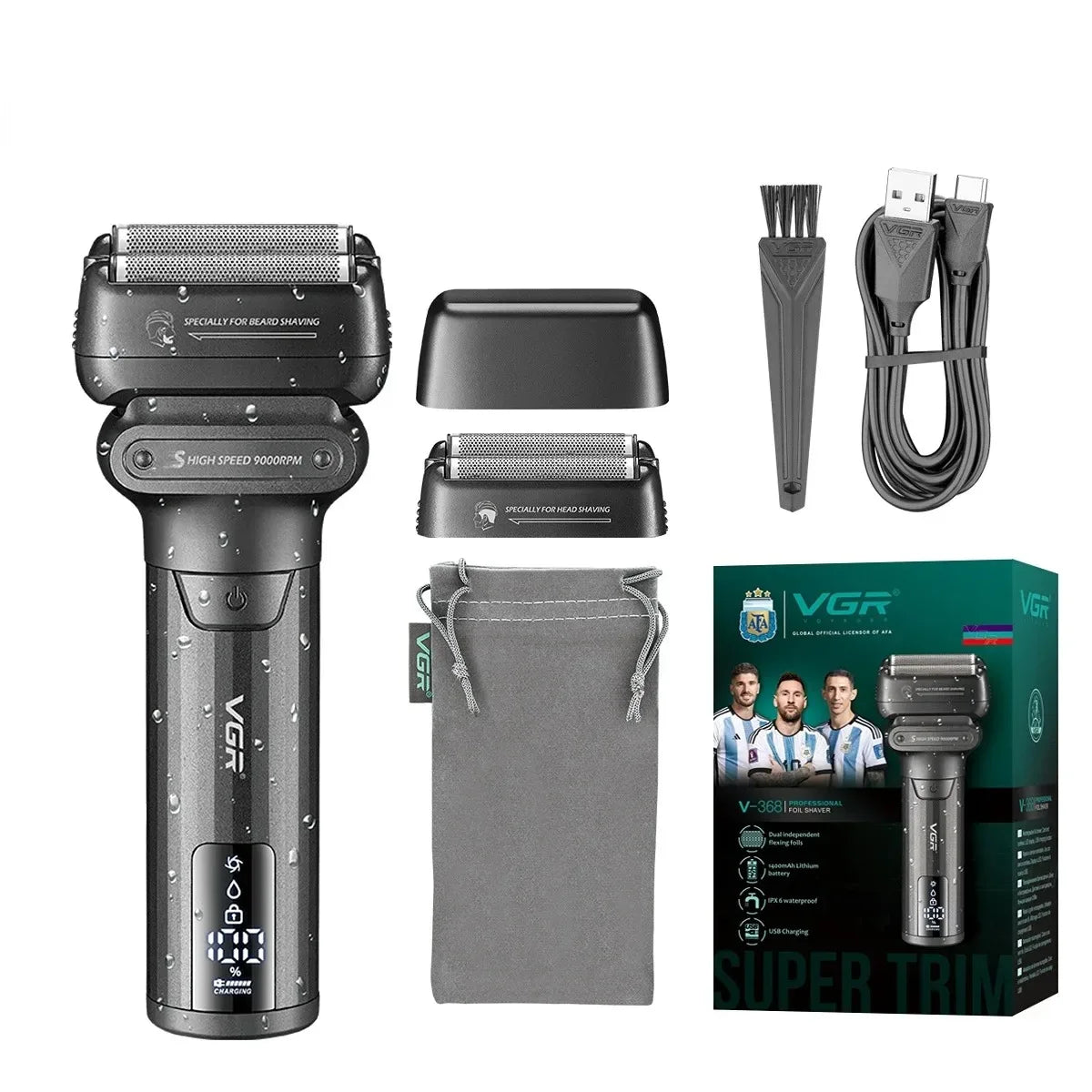 VGR Electric Shaver Professional Shaving Machine 9000 RPM Beard Trimmer LED Display Reciprocating Shaving Machine for Men V-368