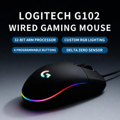 Logitech G102 Wired Gaming Mouse Adjustable DPI 16.8M RGB Colors Mechanical Buttons Ergonomic Design for Competitive Gamers