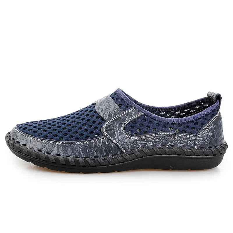 2025 Summer Shoes Men Loafers Mesh Breathable Flat Non-slip Mens Casual Shoes Brand Footwear Plus Size 45 Black Green Blue D328
