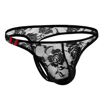 Men's Underwear Lace Transparent Jockstrap Low-Rise Sexy Breathable Elastic Soft Mesh U Convex Briefs Quick Drying Underpants