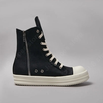 R-o Ankle Boot Men High Top Shoe Black Canvas Women Sneaker Casual Shoes Waxed Canvas Sneakers Zipper Lace Up Boots