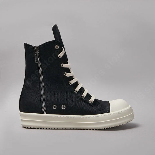 R-o Ankle Boot Men High Top Shoe Black Canvas Women Sneaker Casual Shoes Waxed Canvas Sneakers Zipper Lace Up Boots