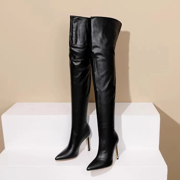 Size 34-48 White Boots For Woman Spring Autumn Stiletto Heels Back Zipper Pointed Toe Thigh Boots Over Knee T Show Shoes 11CM