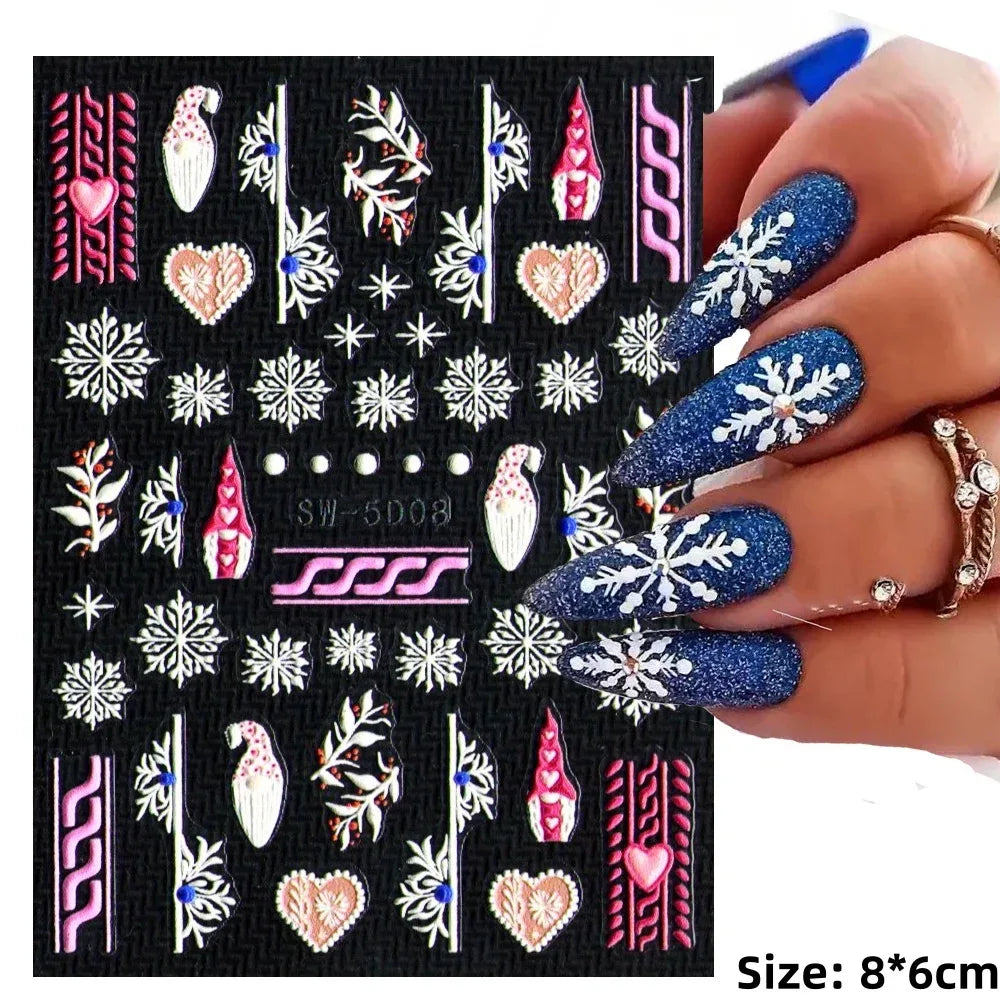 1pc Christmas Nail Art Stickers 5D Winter Holiday Themed Nail Decor Santa/Snowflakes/Christmas Trees/Gingerbread Nail Supplies *