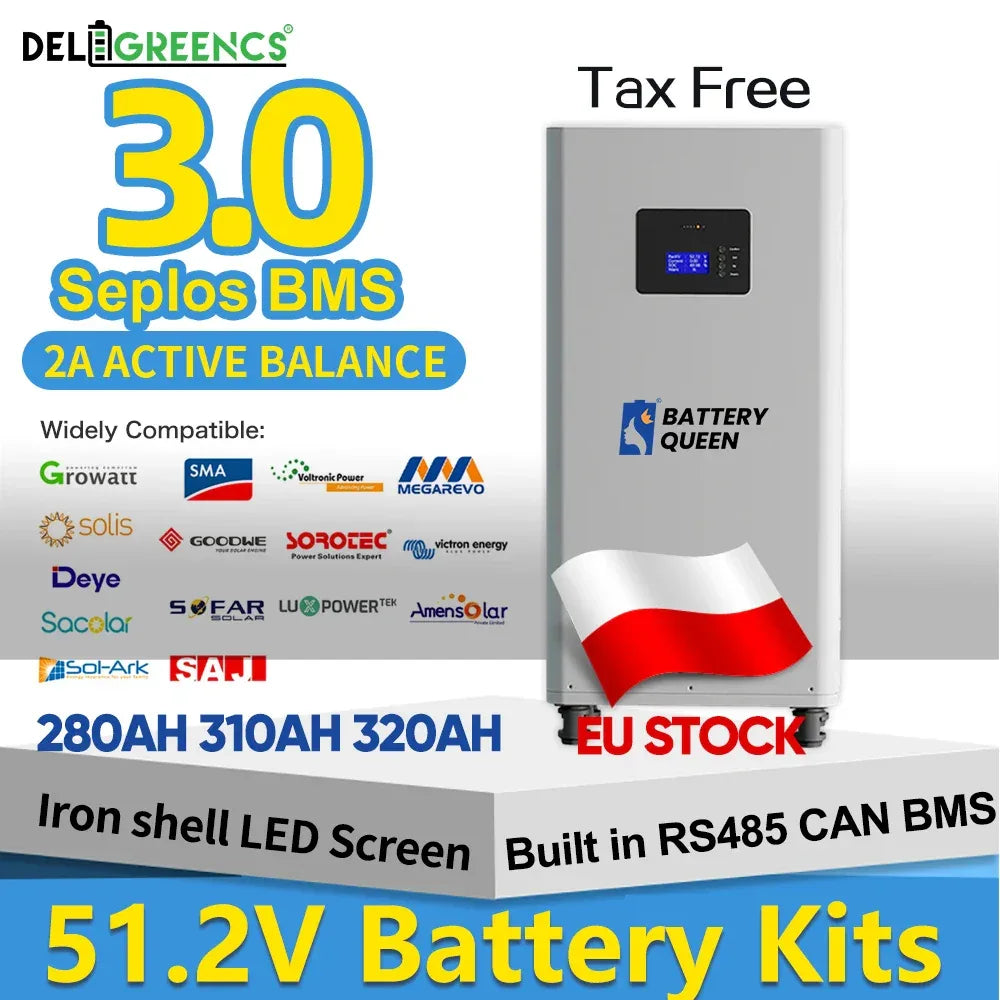 Poland 3.0 Seplos Case BMS Lifepo4 Battery 48V 280AH 304AH 310AH 320AH Power Bank 2A Balancer Rechargeable Solar