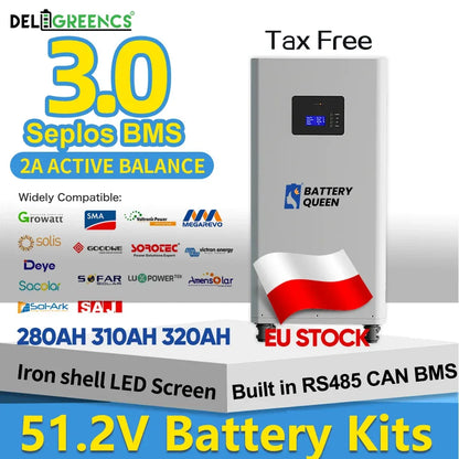 Poland 3.0 Seplos Case BMS Lifepo4 Battery 48V 280AH 304AH 310AH 320AH Power Bank 2A Balancer Rechargeable Solar