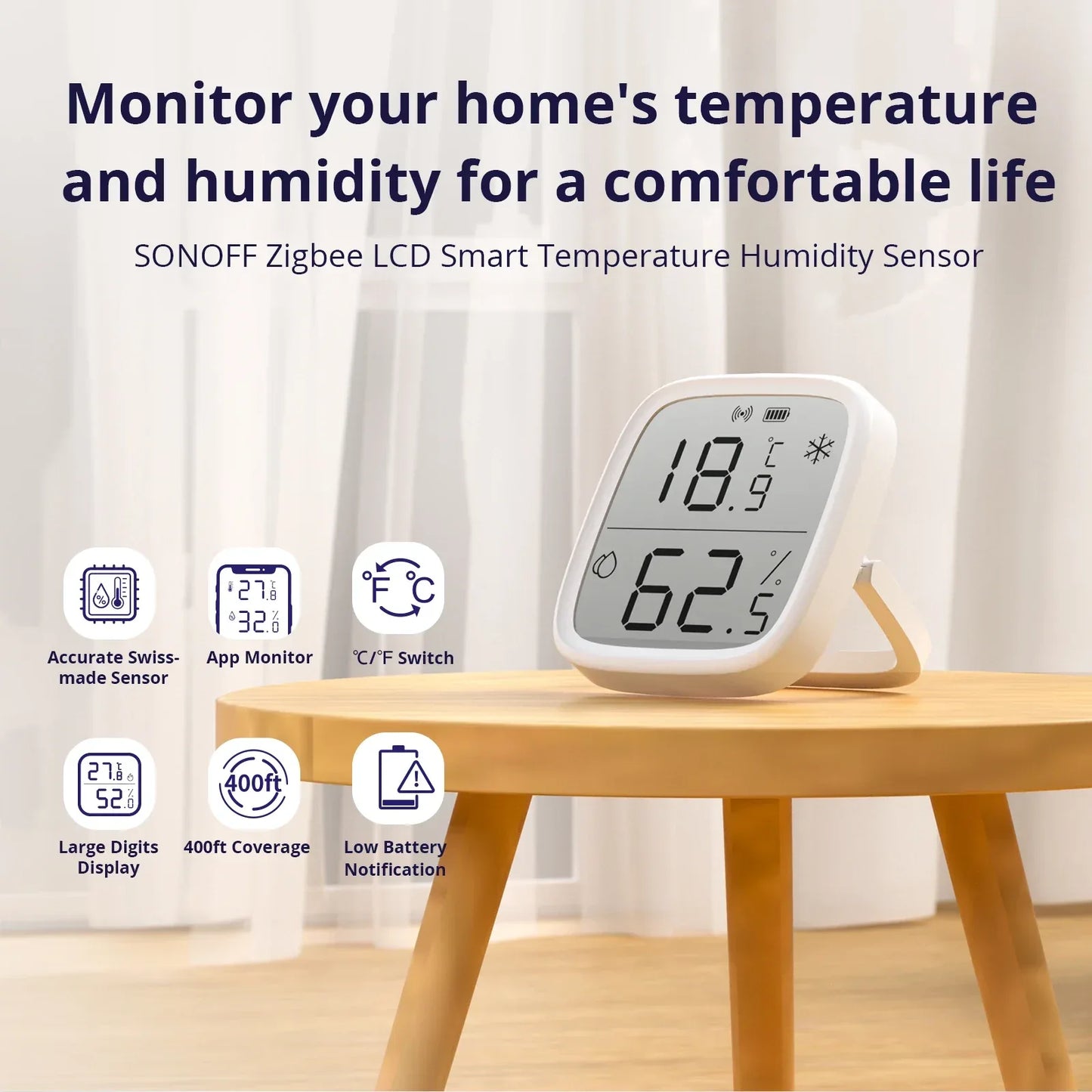 SONOFF SNZB-02D Zigbee LCD Smart Temperature Humidity Sensor Wireless Hygrometer Thermometer Alexa Google Home Alice