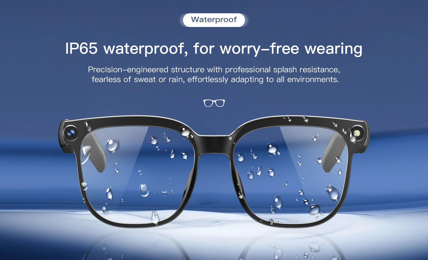 Lunettes intelligentes avec traduction IA, prise de photos, reconnaissance d'objets, caméra 4K, Bluetooth, musique, appels et enregistrement intelligent.