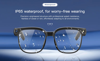 Lunettes intelligentes avec traduction IA, prise de photos, reconnaissance d'objets, caméra 4K, Bluetooth, musique, appels et enregistrement intelligent.