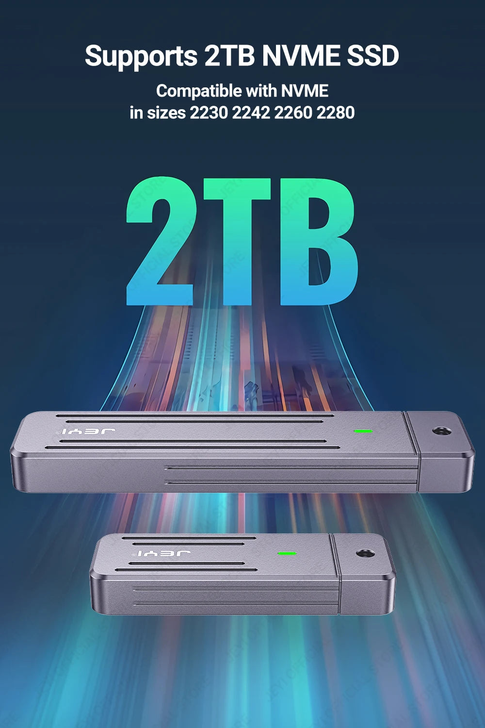 JEYI M.2 NVMe(USB 3.2 10Gbps)Direct-attach  Enclosure,USB-A Plug In-line Aluminum 2242 2280 SSD Case With Magnet Protective Case