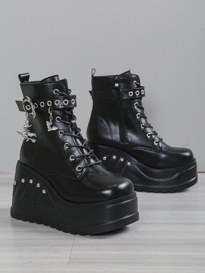 2024 New Boots for Women Fashion Hot Sale Punk Goth Platform Heels Wedge Women's Boots Casual Goth Punk Size 43 Women's Shoes