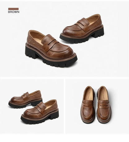 BEAUTODAY Platform Loafers Women Embossing Cow Leather Dress Shoes  Ladies Slip-on Flats Spring Autumn Handmade 26635