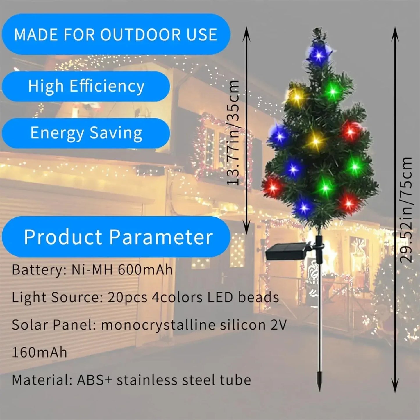 Solar LED Lights Christmas Tree Lawn Lamp Holiday Lantern For House Festive Wedding Courtyard Garden Decoration RGB Light