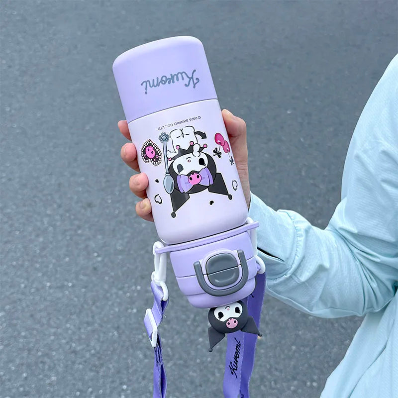 1pc Kuromi Stainless Steel Cute Insulated Cup - 500ML with Crossbody Strap, Portable Water Bottle for Outdoor Sports