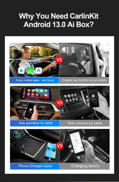 CarlinKit CarPlay Ai Box Android 13 Plus QCM6125 8-core Wireless Android Auto& CarPlay Car USB Adapter FOTA Upgrade For Netflix