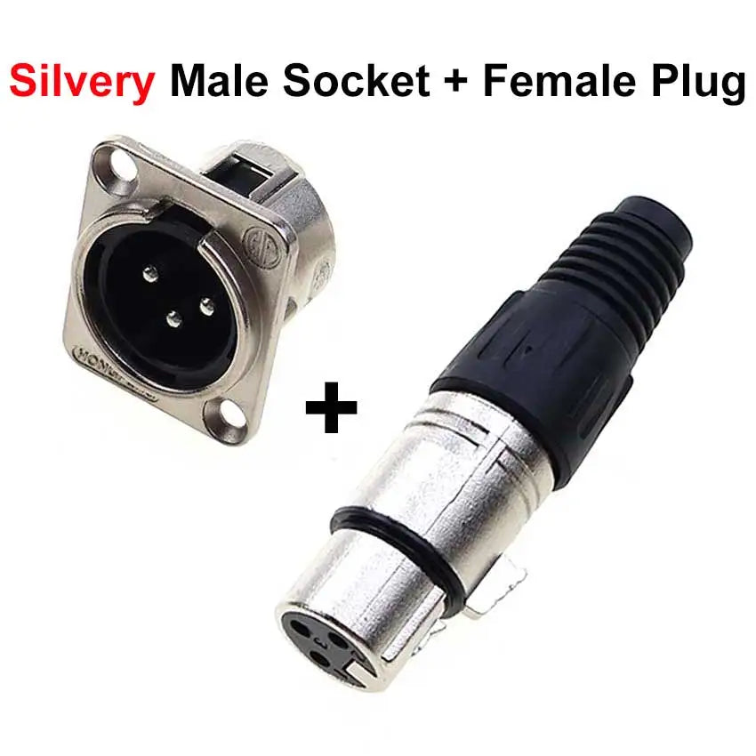 JCD XLR 3pin Male Female Panel Audio Microphone Mixer Plug Jack Connector YS145 YS146 Male Female 3 Core XLR Metal Socket