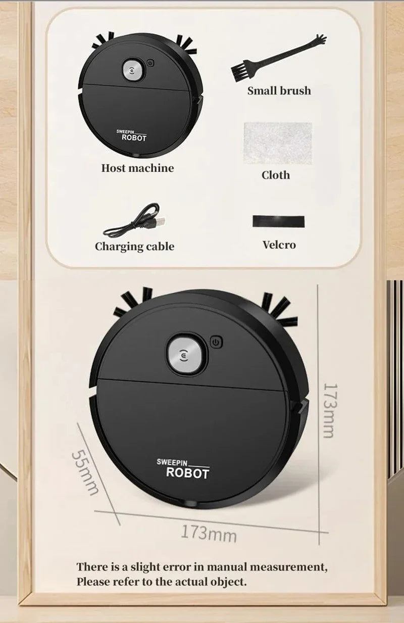 2026 3-in-1 Strong Suction Smart Sweeping Robot Rechargeable Washable Mop For Pet Hair Hard Floor Kitchen Room Sweeping Robot