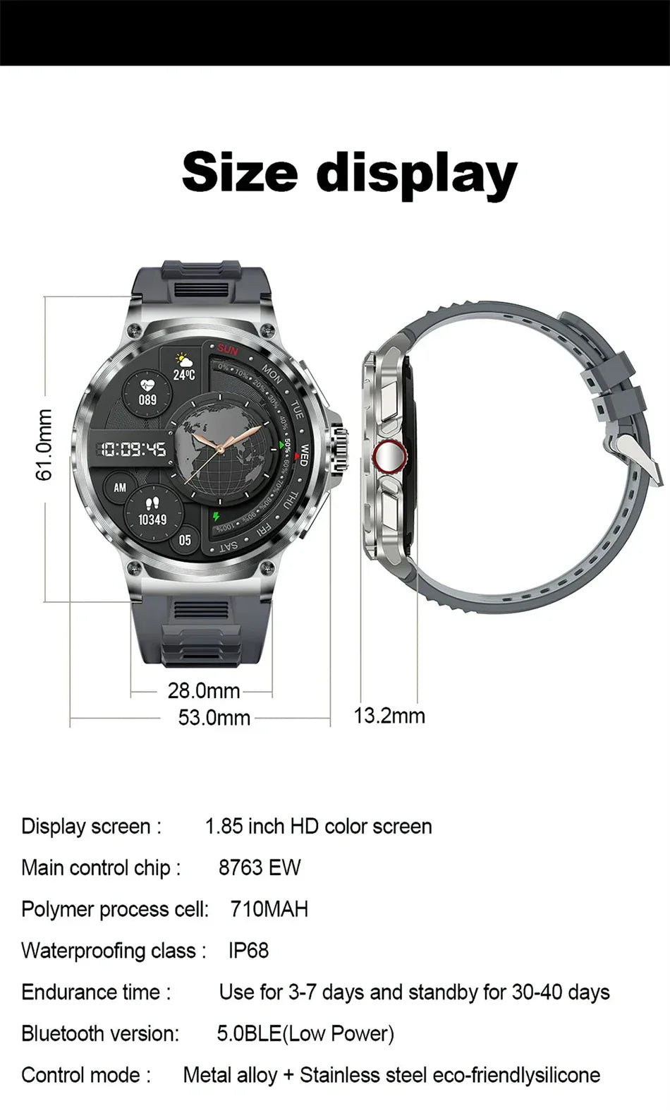 2025 New Military GPS V69 Smart Watch Men 1.85 inch 710 mAh Heart Rate GPS Sports IP68 Waterproof Bluetooth Talk  Smartwatch Man