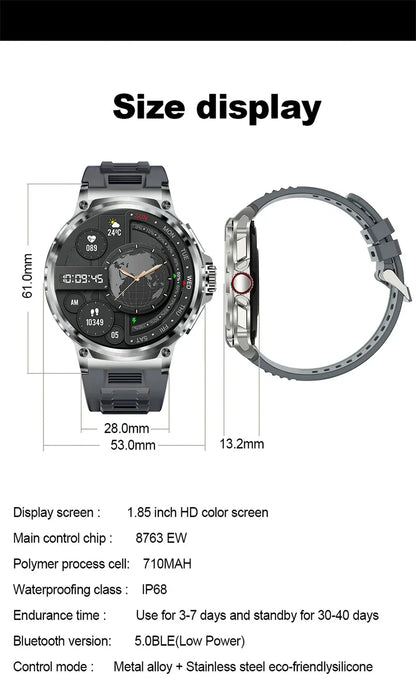 2025 New Military GPS V69 Smart Watch Men 1.85 inch 710 mAh Heart Rate GPS Sports IP68 Waterproof Bluetooth Talk  Smartwatch Man