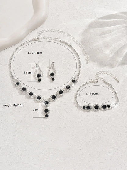 4PCS Fashion Elegant Crystal Jewelry Sets for Women Rhinestones Necklace Ring Earrings Bridal Wedding Party Jewelry Sets