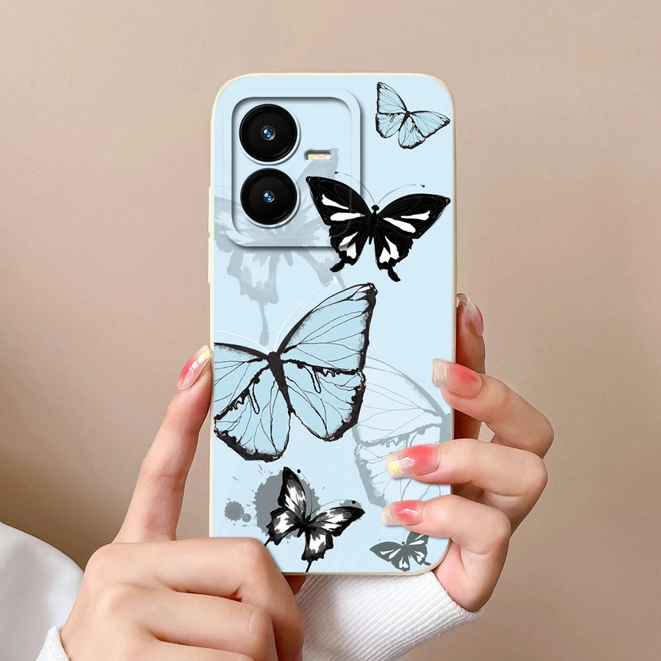 Case For Vivo Y22 Y22S Cover Camera Lens Protector For Vivo Y 22 Soft Liquid Silicone Cartoon Phone Back Covers For Women Man