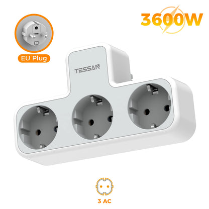Tessan Multiple EU Standard USB Socket Wall Socket 6 in 1 Plug Socket with 3 AC Outlets with USB Charging Ports for Home Office