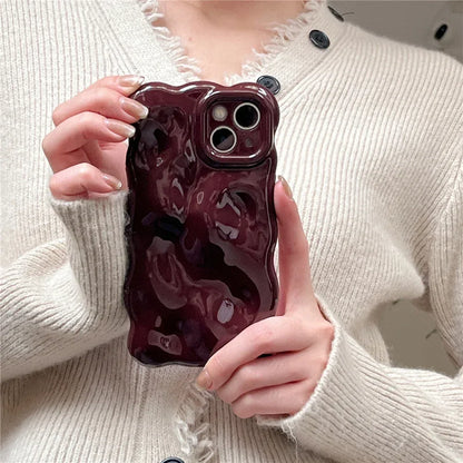 Casing Wine Red Phone Case Compatible for IPhone 11 13 12 14 Pro Max Luxury Luxury glossy wave pattern Solid Color Phone Cover