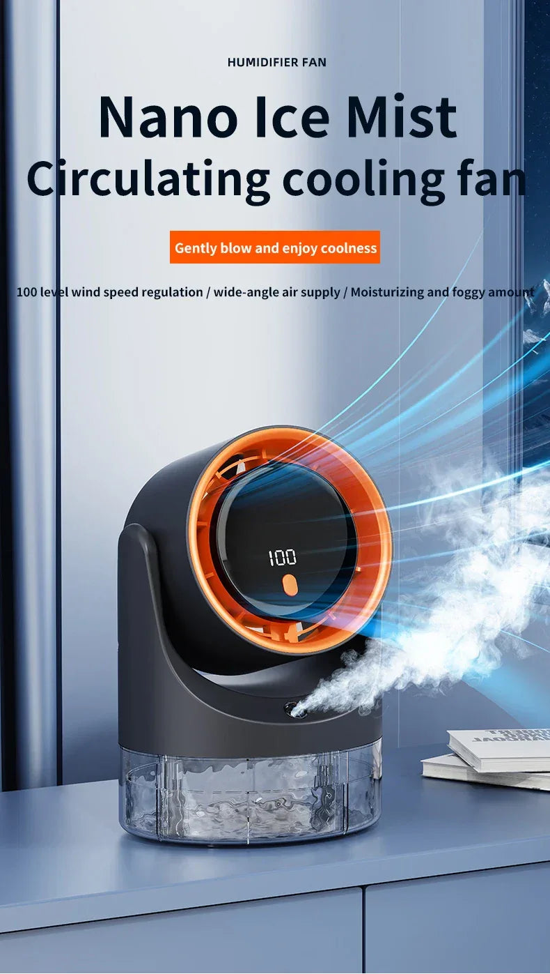 TINSOL New Compact Mini Electric Fan with Single-Hole Mist Air Conditioner Ice-Cool Humidifying Circulating Fan 360° Adjustable