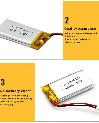 602040 Li Po Battery 3.7V Lithium Batteries 450mAh Lipo Rechargeable Cell for Smart Wearable Walkie Talkie GPS PSP Game Console