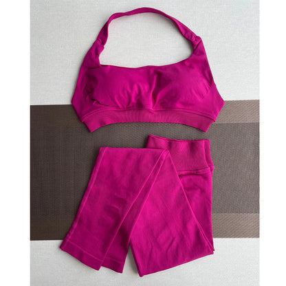 2 Pieces Yoga Gym Set Women Seamless Strappy Yoga Bra High Waist Workout Scrunch Shorts Sports Set Fitness Clothes Sportswear