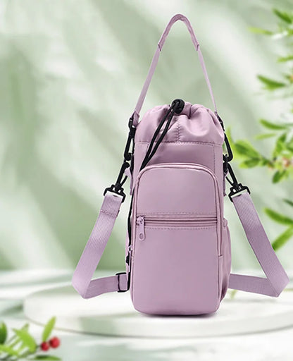 Portable Water Bottle Bag with Adjustable Strap Thermal Mugs Insulated Protective Cover Phone Pocket Outdoor Sports Travel Bag