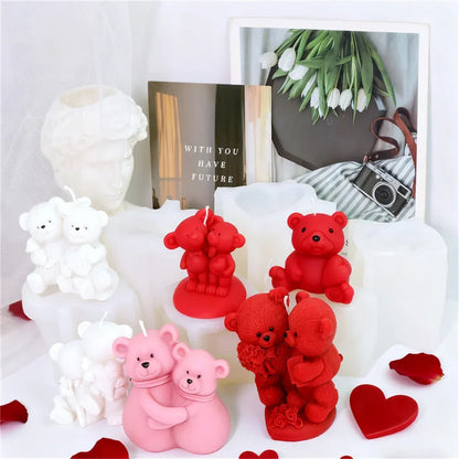 Couple Bear Candle Mold Couple Embrace Bear Silicone Mold 3D Teddy Bear Candle Making Mold for Valentine's Day Birthday Gift