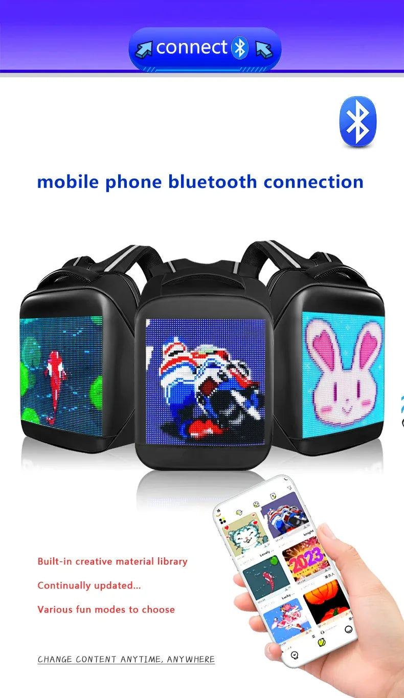 Led Backpack with Programmable Full Color Screen, Motorcycle Backpack, Waterproof Shoulder Travel Backpack, Christmas Gift Bag