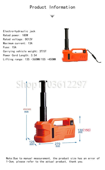 12V 3T/5T 155-450MM 135-360MM Hydraulic Car Floor Jack 150W Rated Power 13A Max.Current Electric Hydraulic Lifting Tools