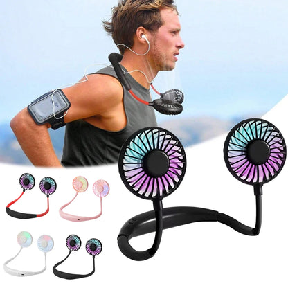 USB Rechargeable Mini Sports 3-Speed Adjustable Neck Dual Fan Home OfficeOutdoor Travel Portable Hanging Neck Fan