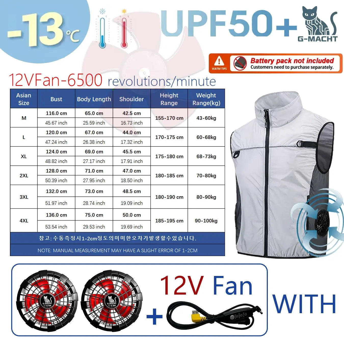 G-MACHT Men Short Sleeve 4Fans Cooling Jacket USB Air Conditioning Clothing Outdoor Work Fishing Heat Protection Cooling Vest