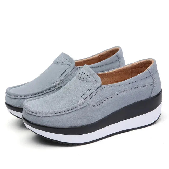 Creepers Platform Shoes Women Flats Women Loafers Spring Autumn Casual Suede Leather Shoes Ladies Moccasins Slip On Plus Size 42