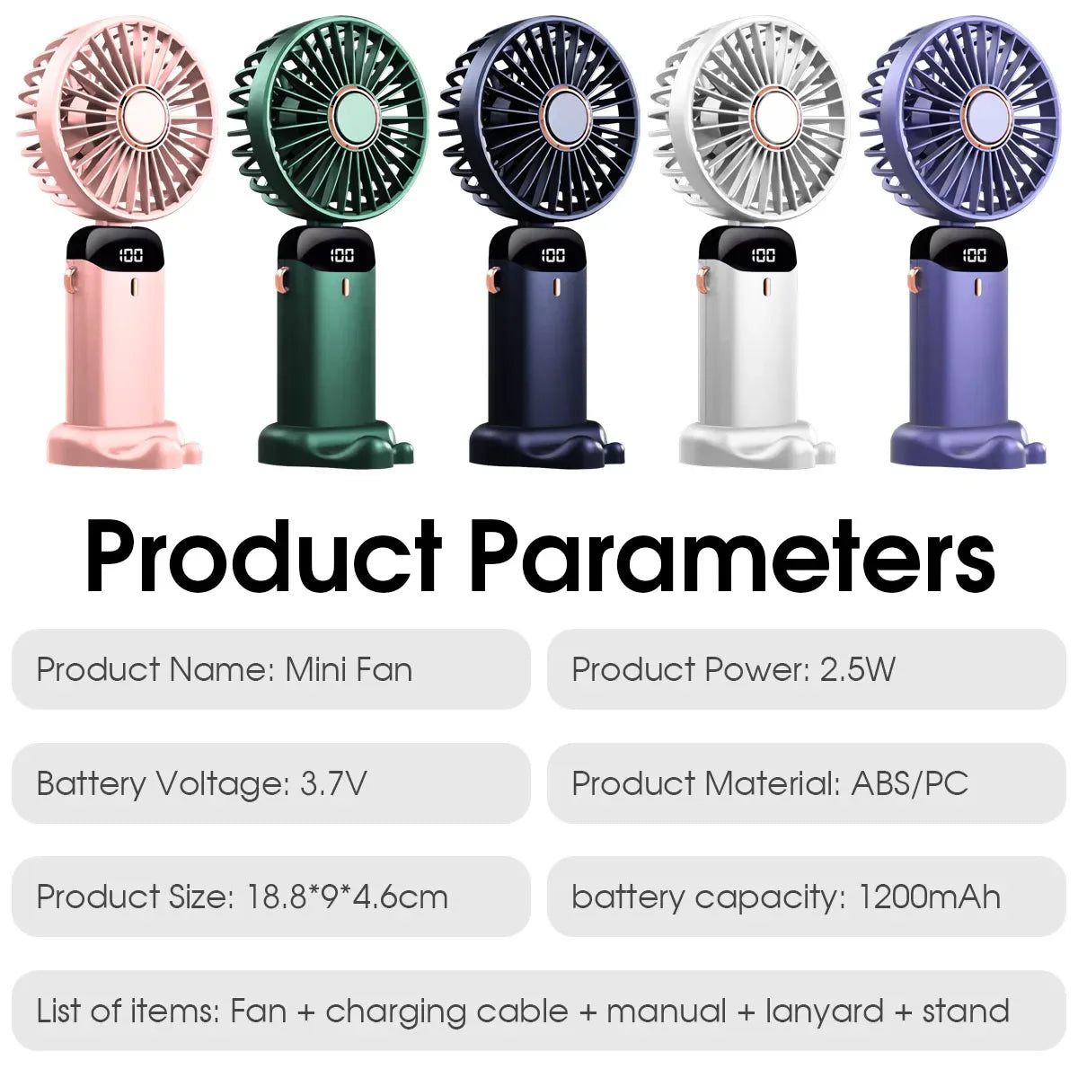 Handheld Mini Fan Foldable Portable USB Charging Neck Fan 1200mAh 5 Speed Settings  Suitable for Home and Outdoor Use