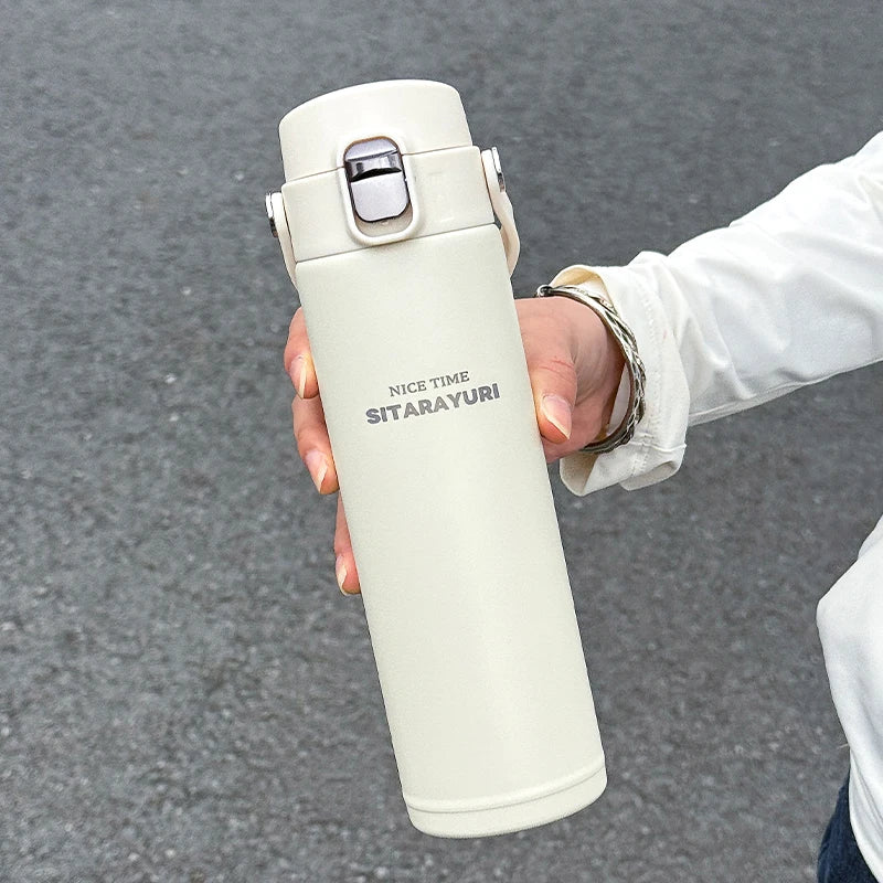 1 PC Stainless Steel Vacuum Flask, 500ml Pop-Up Direct Drink Insulated Bottle with Wide Handle, Outdoor Portable Sports Bottle