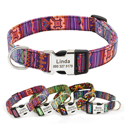 Custom Large Dog Collar Cute Print Personalized Pet Collar Nylon Puppy Dogs ID Collars Engraved Name for Small Medium Large Dog