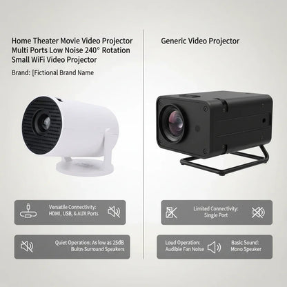 Portable Projector Projector Home Theater Movie Video Projector Multi Ports Low Noise 240° Rotation Small WiFi Video Projector