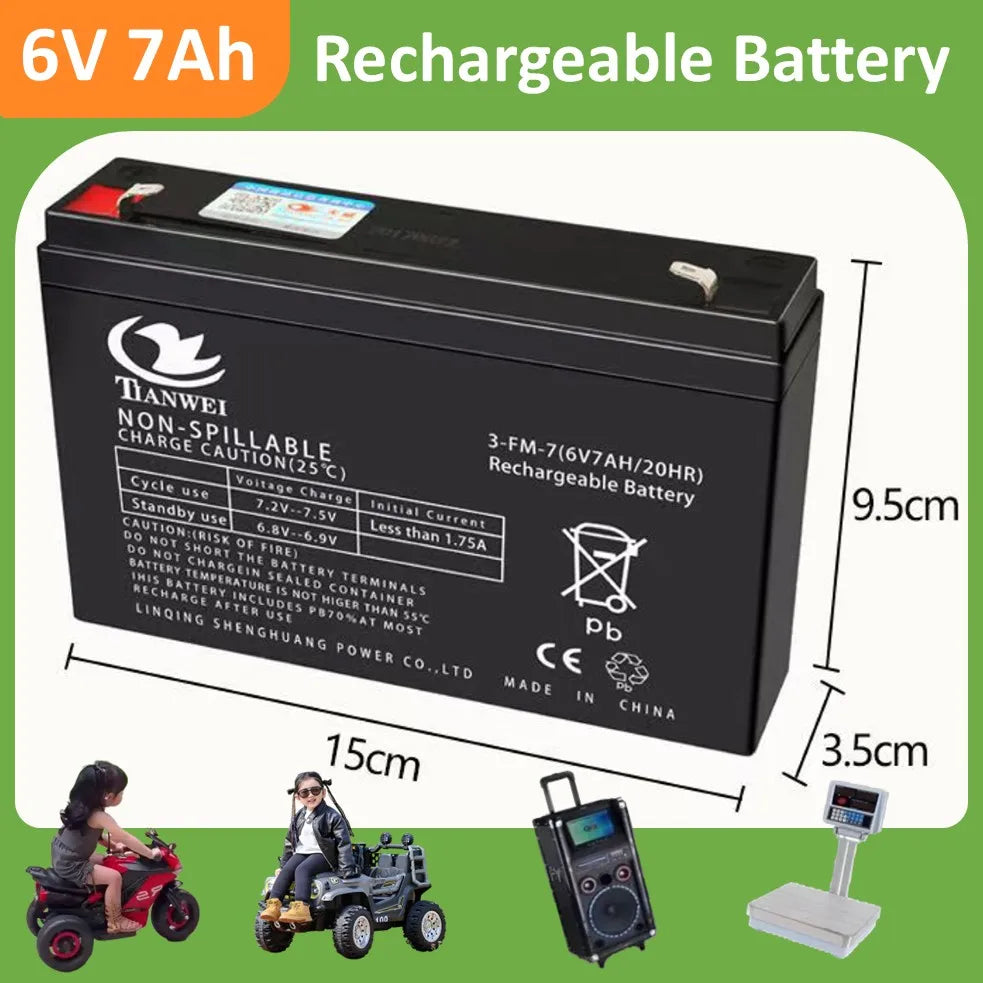 Rechargeable 6V/12V Battery 5Ah/7Ah/8Ah/12Ah Long-lasting Lead-acid Battery for Children's Car,Security Alarm,Sprayer,UPS