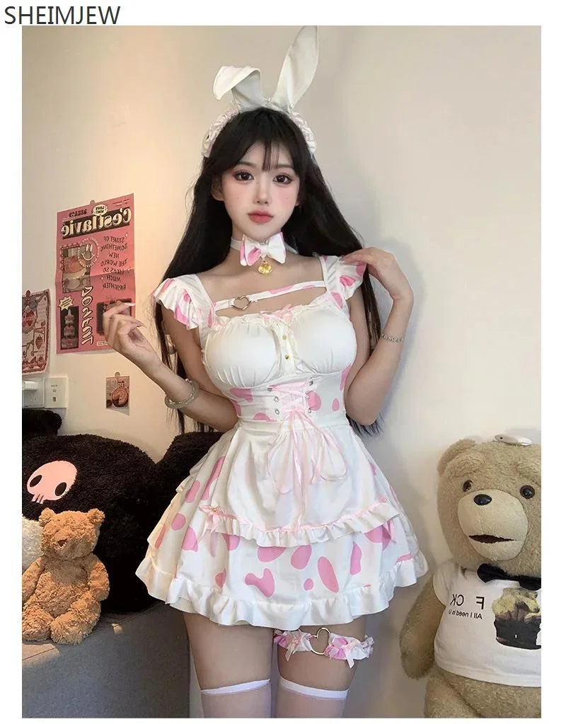 Robe de Cosplay de Demoiselle d'Honneur Sexy, Uniforme de Fille de Lapin Mignon, Abonnés de Couleurs Durables, avec Col à