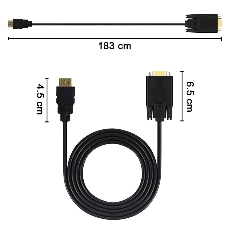 HDMI-Compatible to VGA Adapter Connect to Line Converter Cable 1.8M FHD 1920*1080P For Desktop Laptop PC TV Monitor Projector